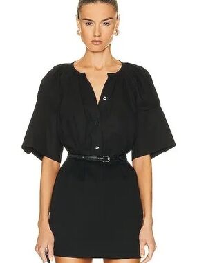 ALC Chloe Black Short Sleeve Button Front Top